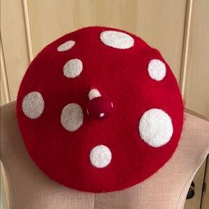 ZASY Novelty Quirky Wool Blend Red/White Mushroom/Toadstool Beret Hat One Size